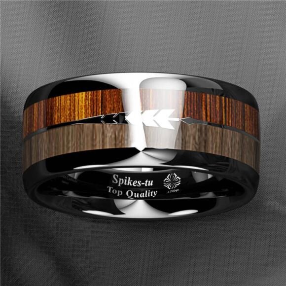 Mens Wedding Band Rings for Men Black Wood Arrow Wedding Rings for Women - Picture 6 of 6